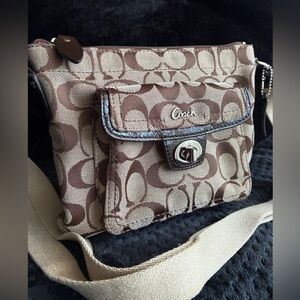 Coach Signature Brown and Tan Crossbody Bag
